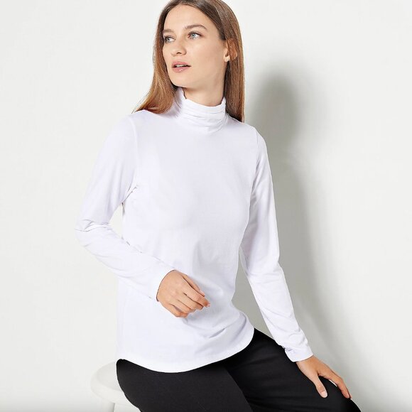 Susan Graver XL Weekend Essentials White Comfy Cotton Turtleneck Long Sleeve Top - Picture 1 of 5